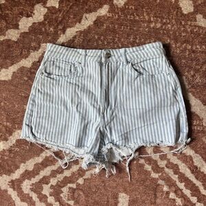Divided Light Blue & White Striped Denim Cutoff Shorts